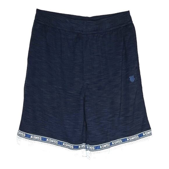 K Swiss Shorts Womens Medium Dark Blue Basketball Blue White Pull On Knee Length - Picture 1 of 4